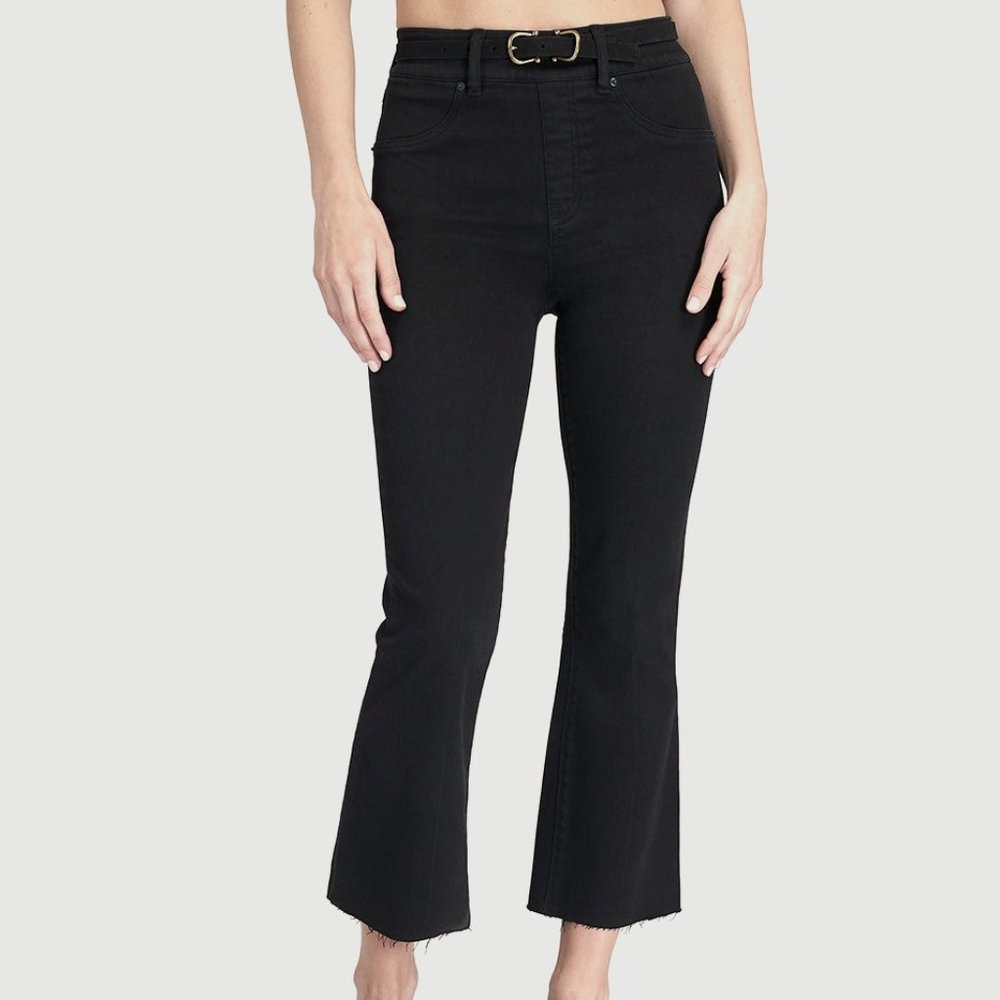 Spanx cropped flare jeans raw hem black wash M